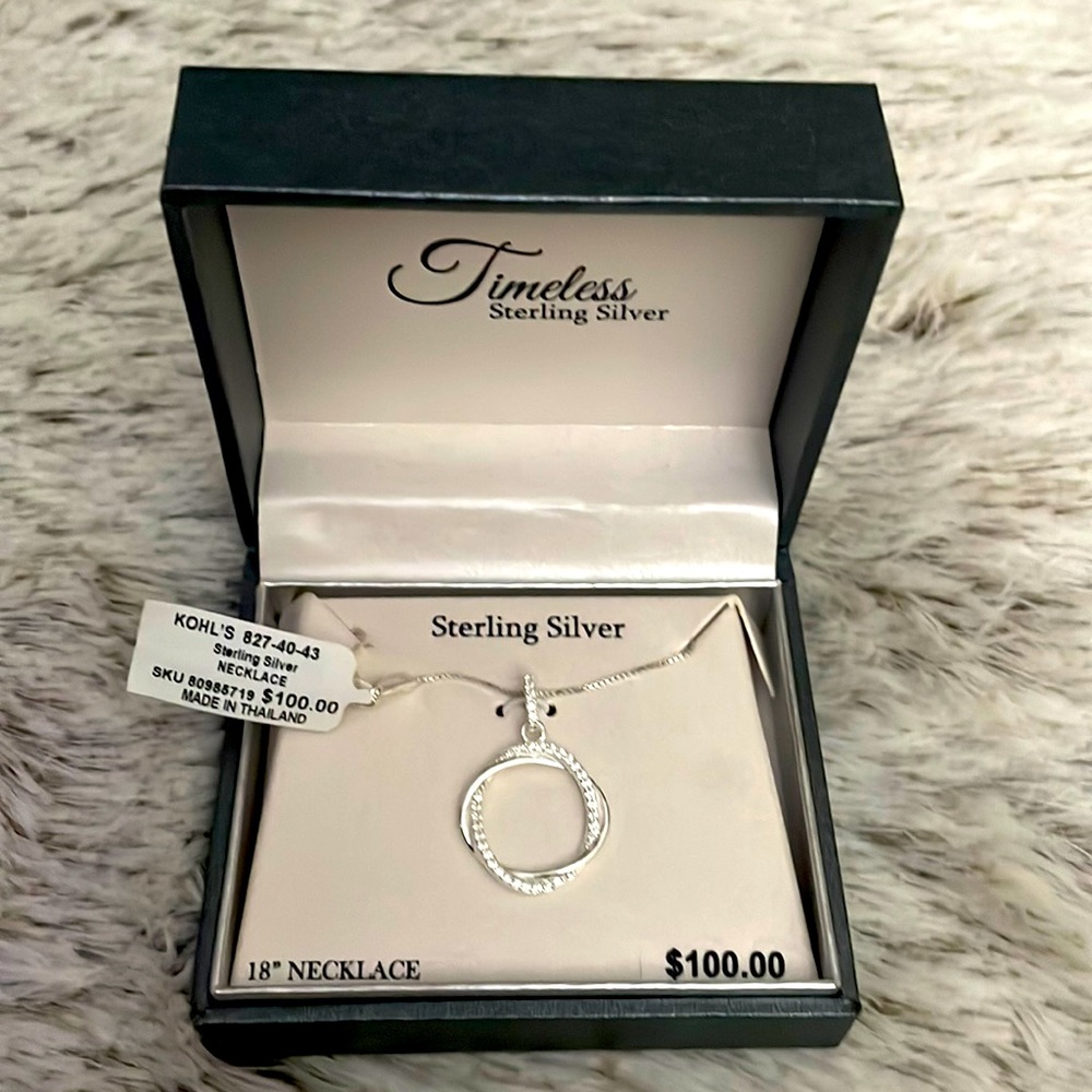 “Timeless “sterling silver necklace-18” with pendant.Brand new.